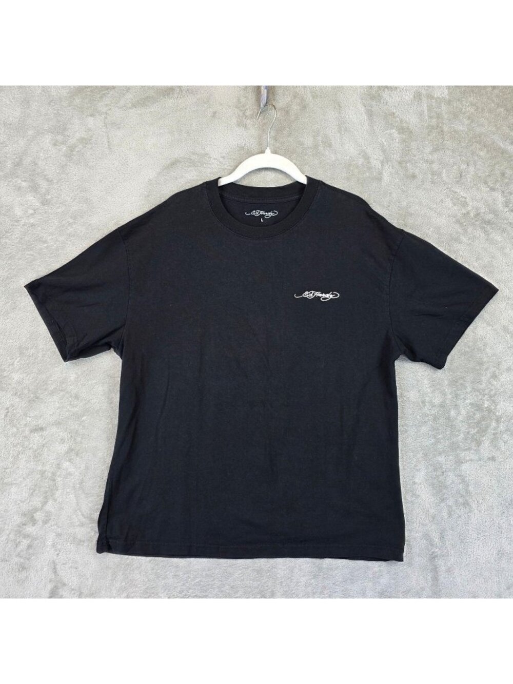 Ed Hardy Shirt Mens Large Black Embroidered Script Logo Crew Neck Tee Basic